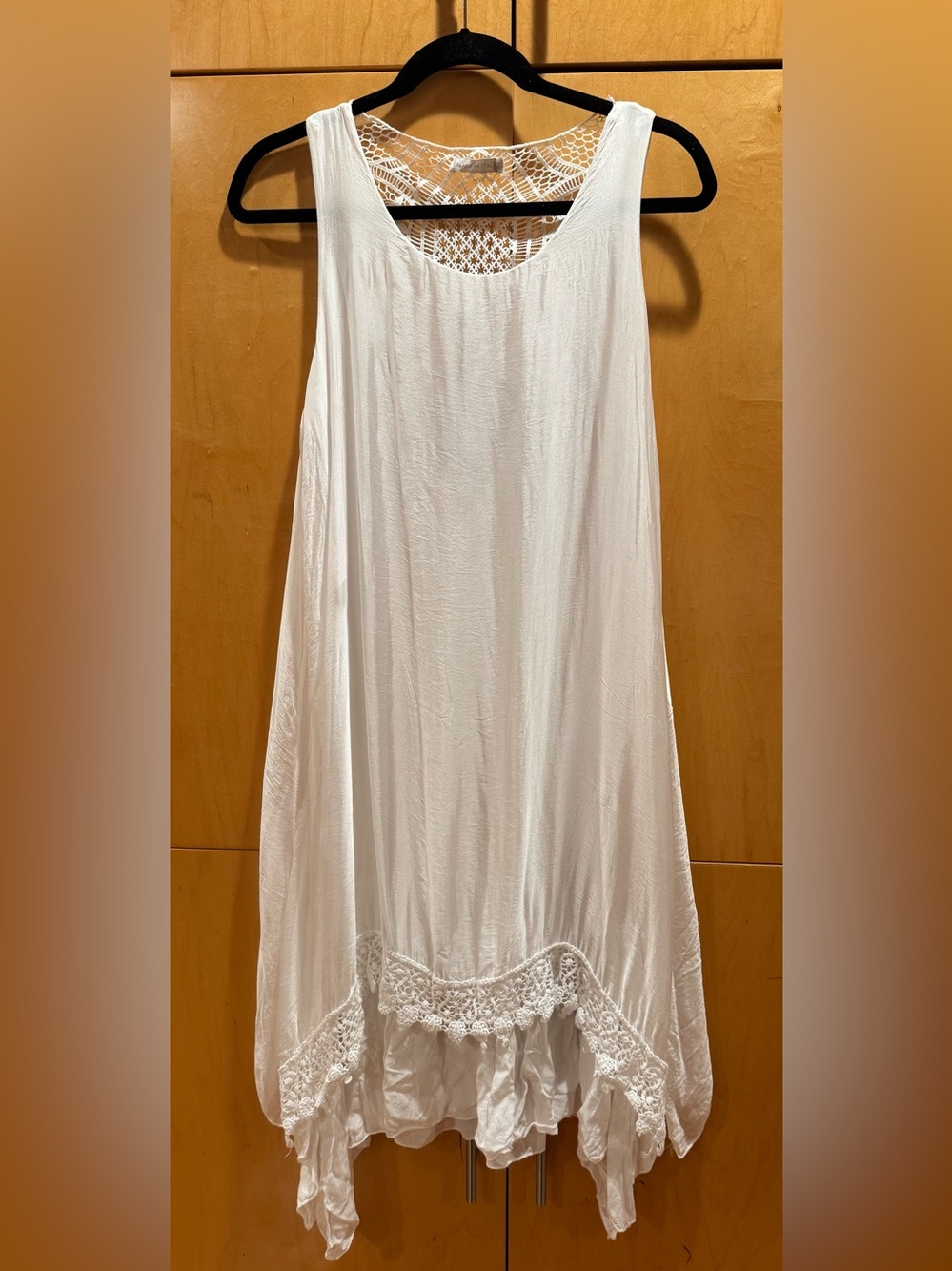 Made in Italy: Women’s Silk Blend Crochet Back Dress with Lace Hem fully lined